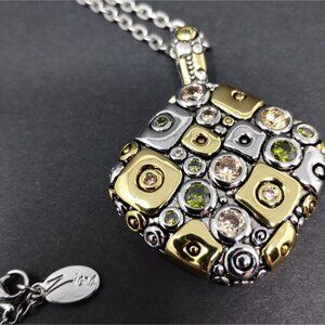 12.5" Ziena Mosaic Pendant Necklace  Silver & Gold-Toned Rare HTF Gemstone Like